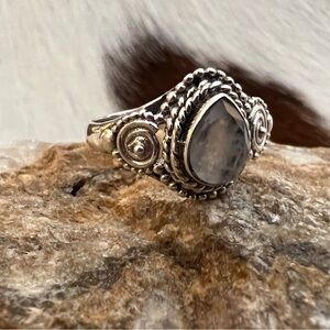 ❤️ Moonstone Sterling Silver 925 Bohemian Hippie Style Ring Size 5.75